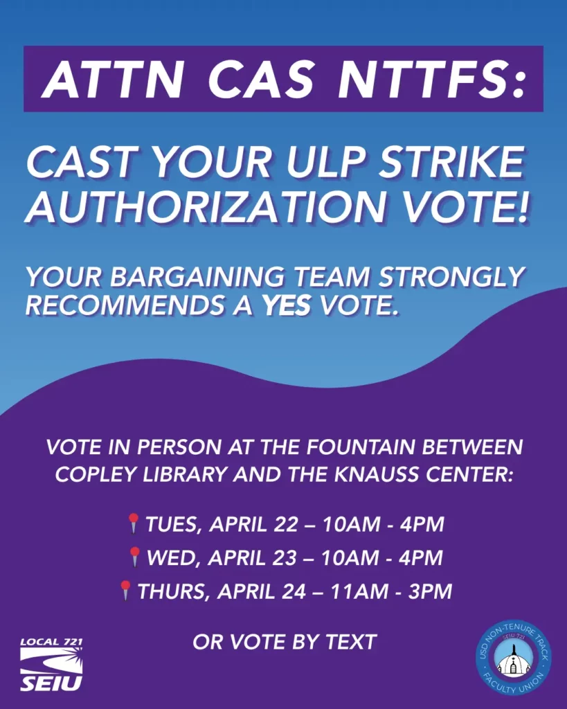 USD Strike Vote Graphic Graphic explaining in-person voting locations.