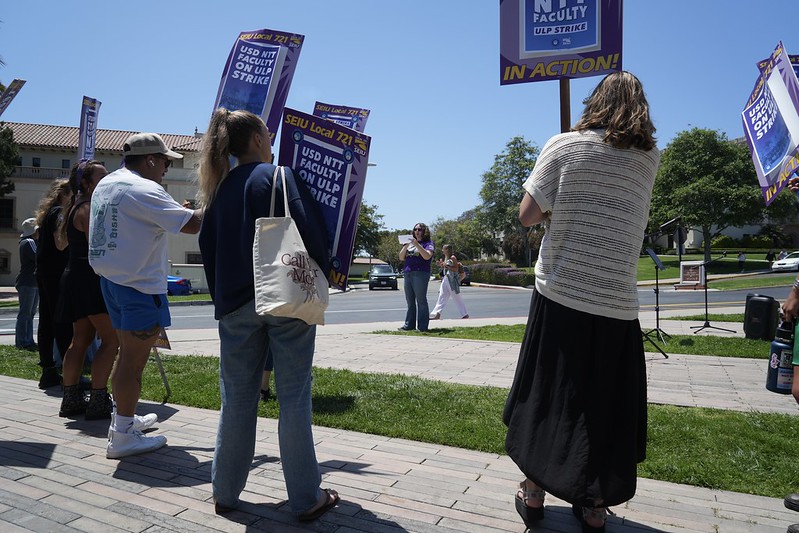 USD NTT Faculty Union member Melissa James speaking to the crowd