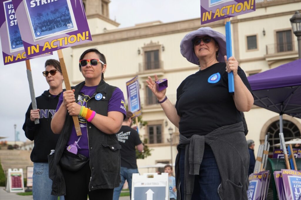 USD NTT Faculty Union members holding ULP Strike picket signs
