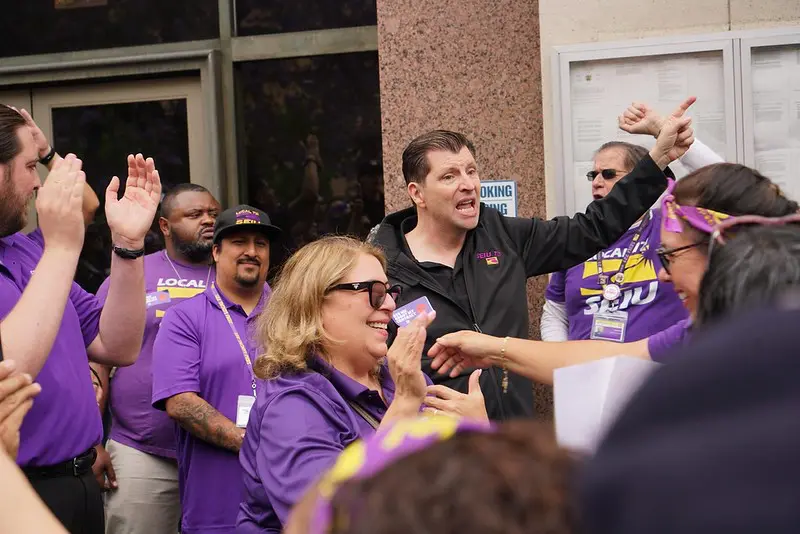 Union president David Green addresses SEIU 721 members from LA County.