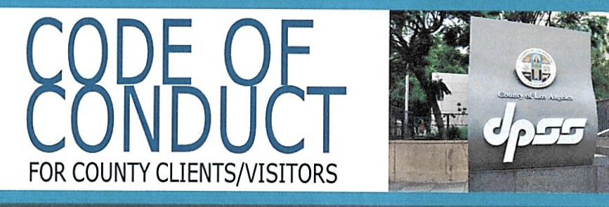 A masthead featuring the words "Code of Conduct for County Clients/Visitors" alongside an image of the entryway at one of the LA County DPSS offices.