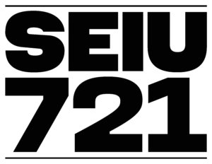 SEIU 721 logo in black font. The logo is simply the worlds SEIU 721.
