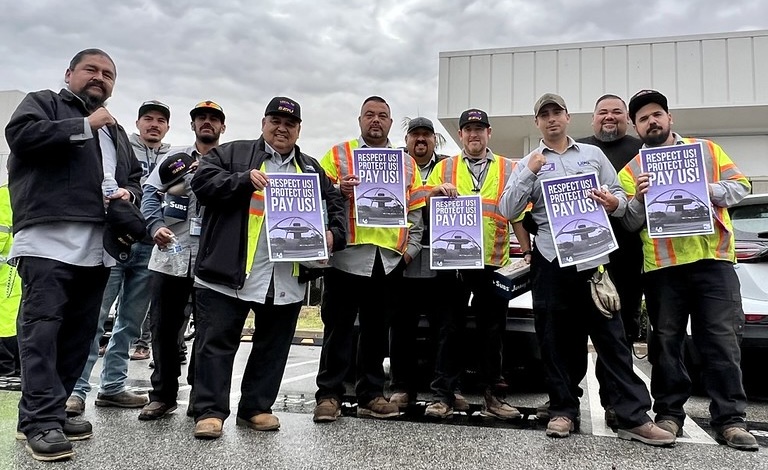 LAX employees who are members of SEIU 721 hold a practice picket at their worksite.
