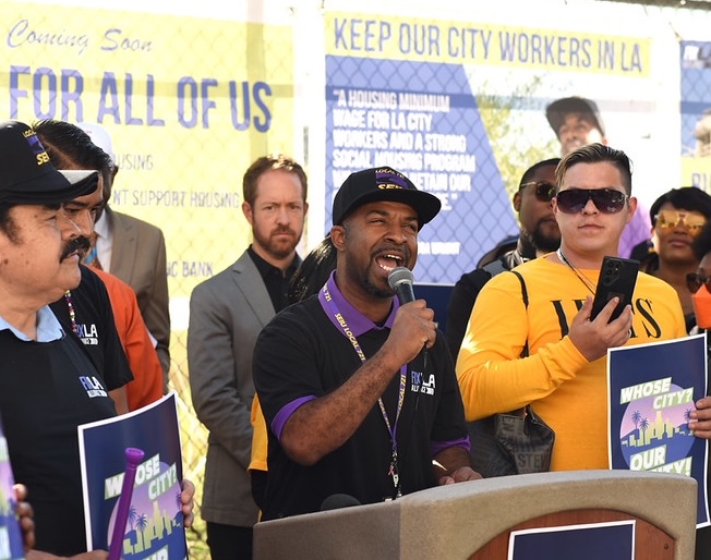 SEIU 721 Vice President Simboa Wright urges the City of Los Angeles to invest more money in frontline workers.